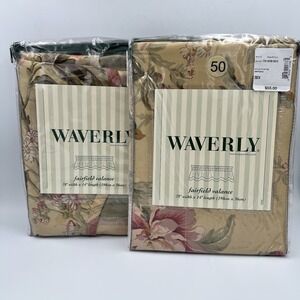 NEW! Waverly Forever Yours Antique Fairfield 2 Valances Floral Striped 78" x 14"